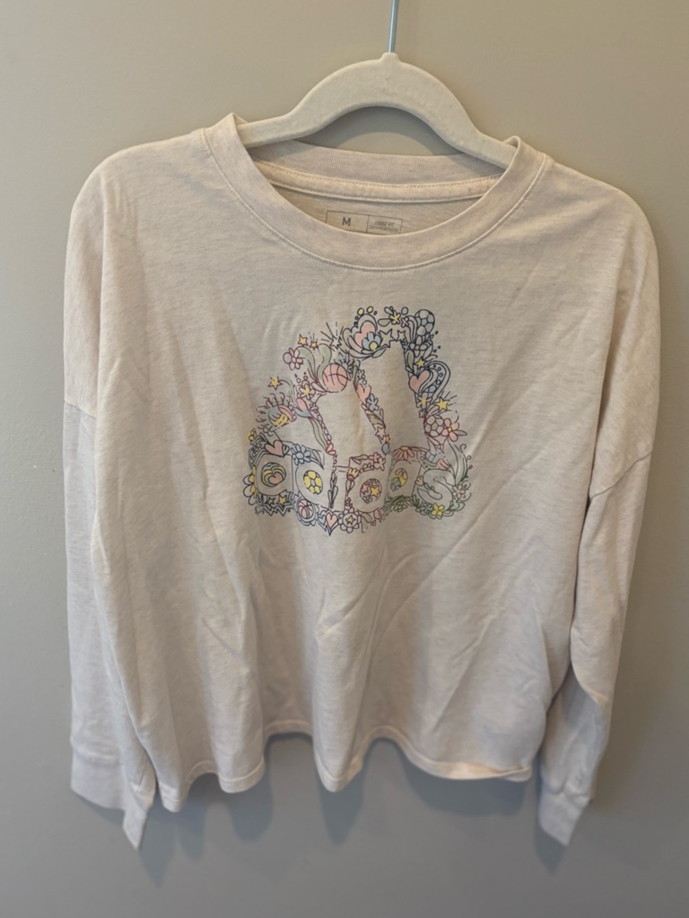 adidas Cream Tee with Pastel Floral Peace Design
